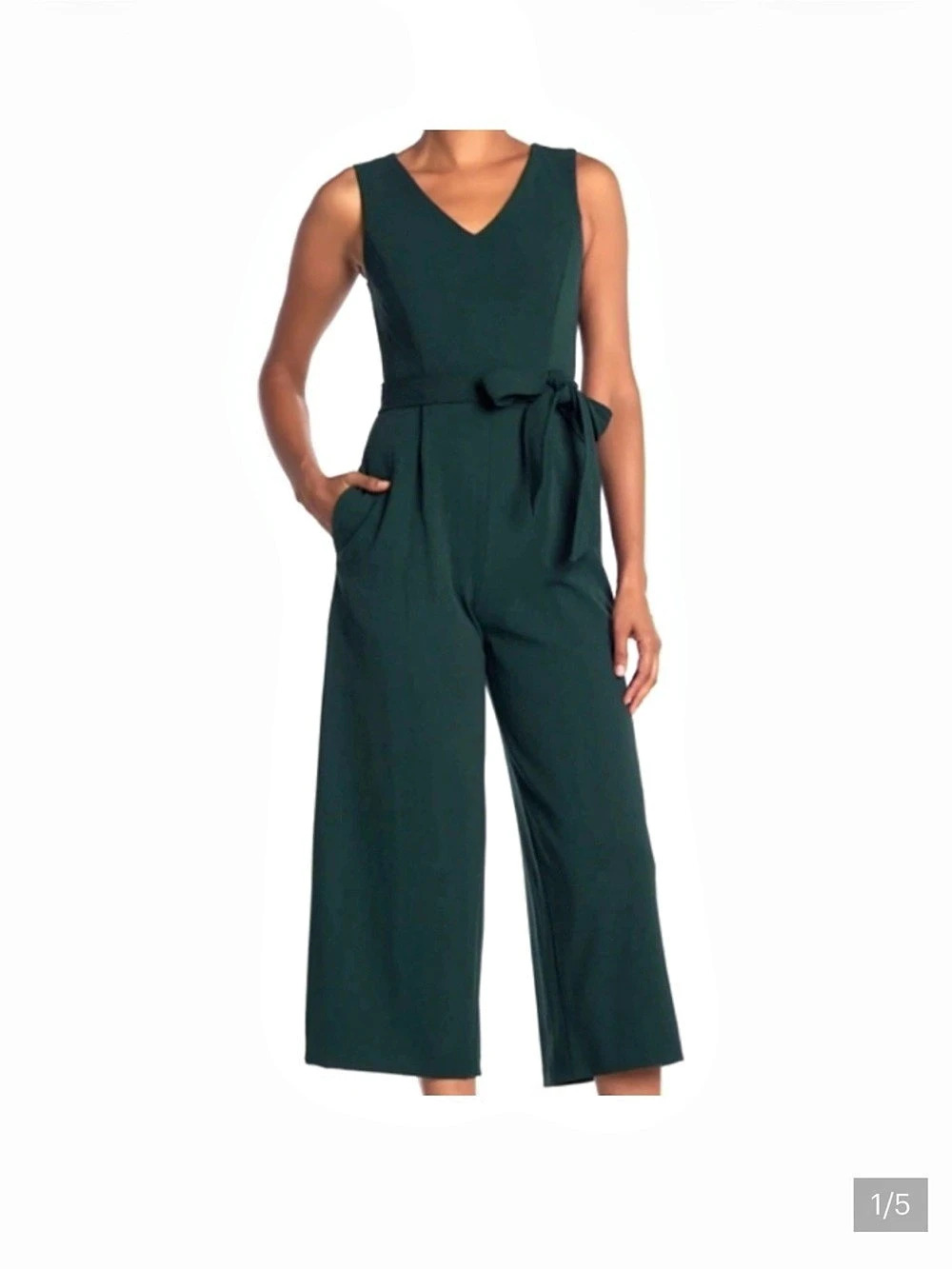 Calvin Klein V-Neck Sleeveless Crop Wide Leg Jumpsuit Green 12